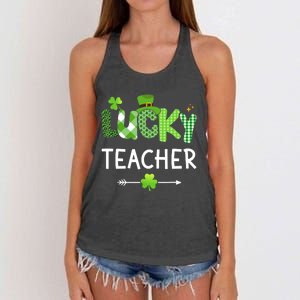 Lucky teacher with shamrock for St Patricks day school Women's Knotted Racerback Tank