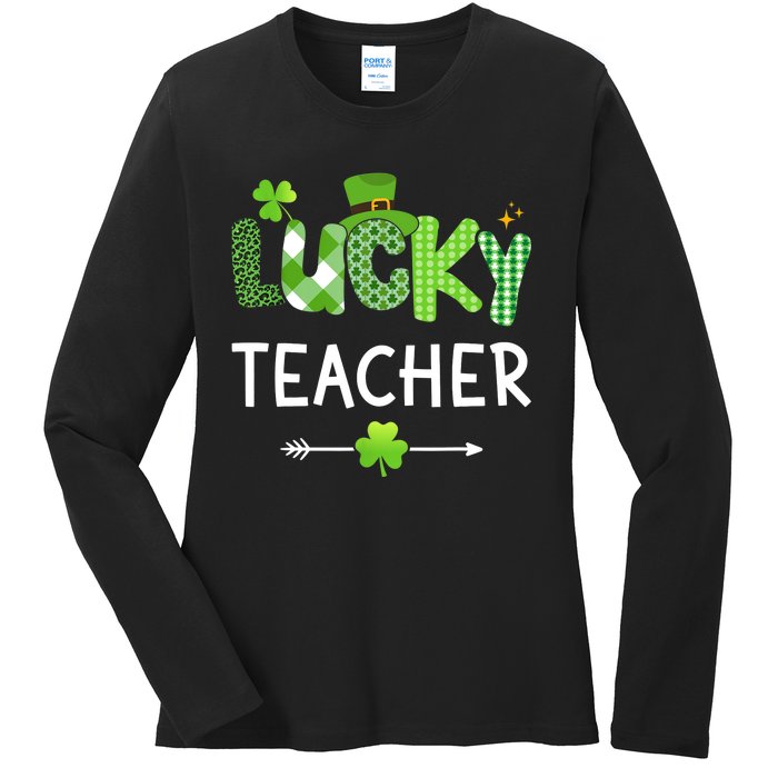 Lucky teacher with shamrock for St Patricks day school Ladies Long Sleeve Shirt