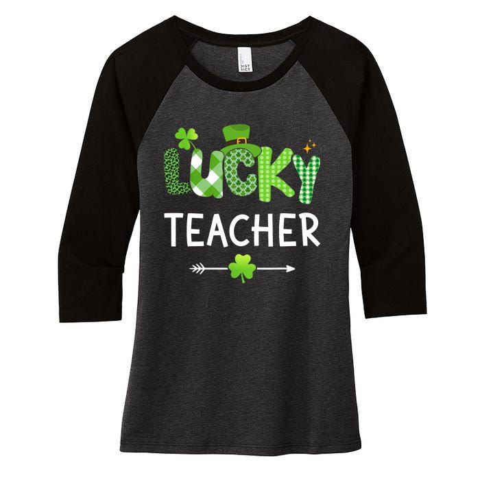 Lucky teacher with shamrock for St Patricks day school Women's Tri-Blend 3/4-Sleeve Raglan Shirt