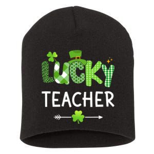 Lucky teacher with shamrock for St Patricks day school Short Acrylic Beanie