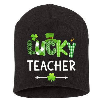 Lucky teacher with shamrock for St Patricks day school Short Acrylic Beanie