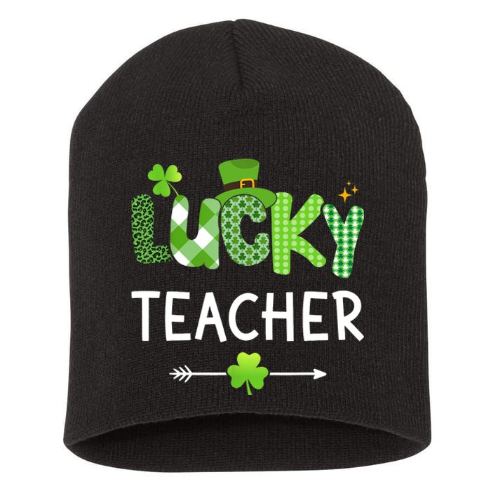 Lucky teacher with shamrock for St Patricks day school Short Acrylic Beanie