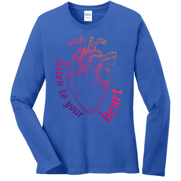 Listen To Your Heart Anatomy Cardiology Medical Illustration Cute Gift Ladies Long Sleeve Shirt