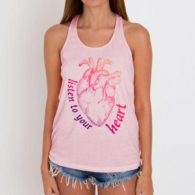 Listen To Your Heart Anatomy Cardiology Medical Illustration Cute Gift Women's Knotted Racerback Tank