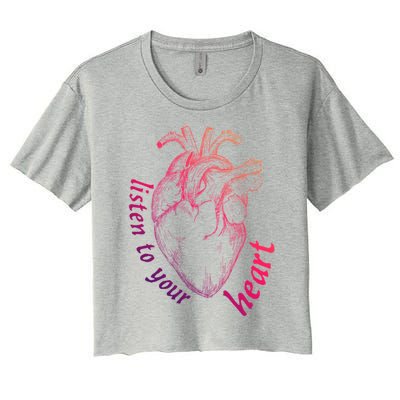 Listen To Your Heart Anatomy Cardiology Medical Illustration Cute Gift Women's Crop Top Tee