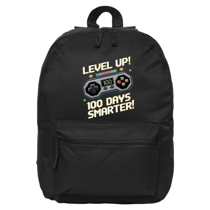 Level Up 100th Days Smarter Retro Gaming Funny Pixelated Long Sleeve 16 in Basic Backpack