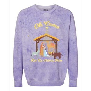 Let Us Adore Him Christmas Advent Nativity Scene North Gift Colorblast Crewneck Sweatshirt