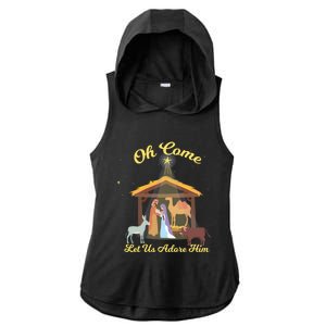 Let Us Adore Him Christmas Advent Nativity Scene North Gift Ladies PosiCharge Tri-Blend Wicking Draft Hoodie Tank