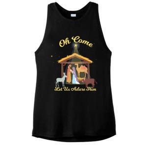 Let Us Adore Him Christmas Advent Nativity Scene North Gift Ladies PosiCharge Tri-Blend Wicking Tank