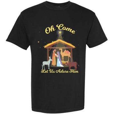 Let Us Adore Him Christmas Advent Nativity Scene North Gift Garment-Dyed Heavyweight T-Shirt