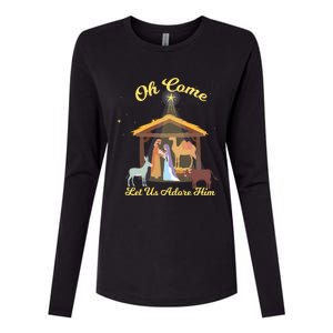 Let Us Adore Him Christmas Advent Nativity Scene North Gift Womens Cotton Relaxed Long Sleeve T-Shirt