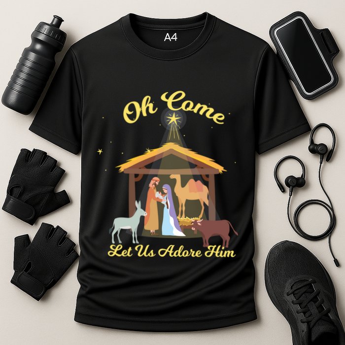 Let Us Adore Him Christmas Advent Nativity Scene North Gift Performance Shirt