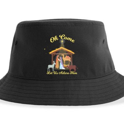 Let Us Adore Him Christmas Advent Nativity Scene North Gift Sustainable Bucket Hat