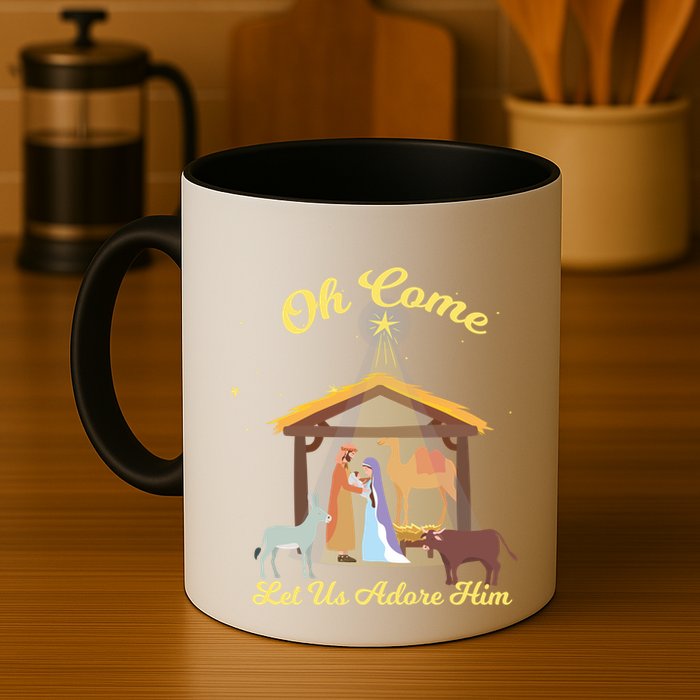 Let Us Adore Him Christmas Advent Nativity Scene North Gift Mug