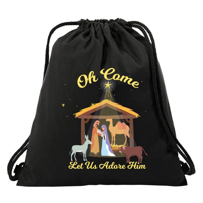 Let Us Adore Him Christmas Advent Nativity Scene North Gift Drawstring Bag