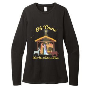 Let Us Adore Him Christmas Advent Nativity Scene North Gift Womens CVC Long Sleeve Shirt