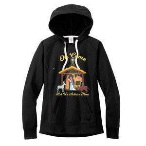 Let Us Adore Him Christmas Advent Nativity Scene North Gift Women's Fleece Hoodie