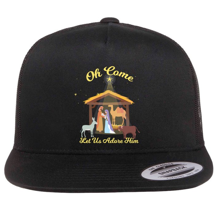 Let Us Adore Him Christmas Advent Nativity Scene North Gift Flatbill Hat
