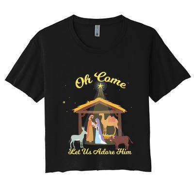 Let Us Adore Him Christmas Advent Nativity Scene North Gift Crop Top