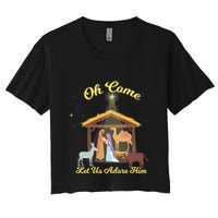 Let Us Adore Him Christmas Advent Nativity Scene North Gift Crop Top
