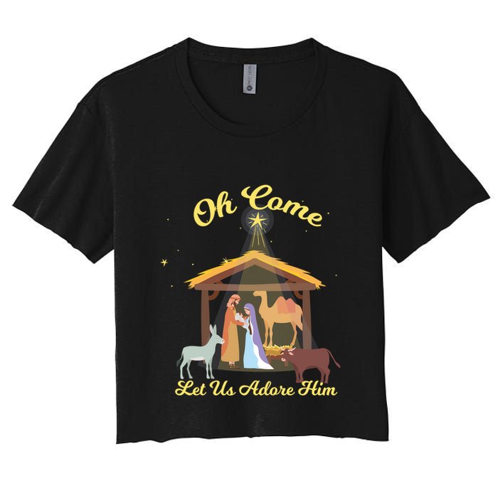Let Us Adore Him Christmas Advent Nativity Scene North Gift Crop Top