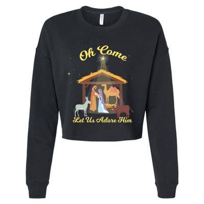 Let Us Adore Him Christmas Advent Nativity Scene North Gift Cropped Pullover Crew