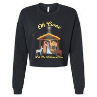 Let Us Adore Him Christmas Advent Nativity Scene North Gift Cropped Pullover Crew