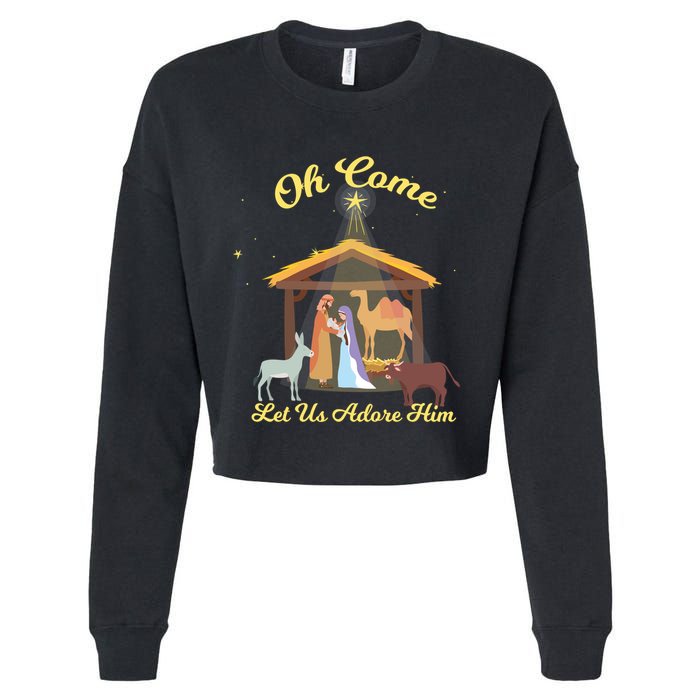 Let Us Adore Him Christmas Advent Nativity Scene North Gift Cropped Pullover Crew