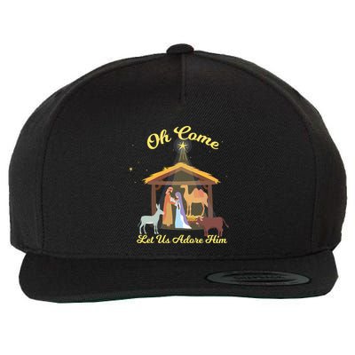 Let Us Adore Him Christmas Advent Nativity Scene North Gift Wool Snapback Cap