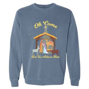 Let Us Adore Him Christmas Advent Nativity Scene North Gift Garment-Dyed Sweatshirt