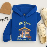 Let Us Adore Him Christmas Advent Nativity Scene North Gift Hoodie