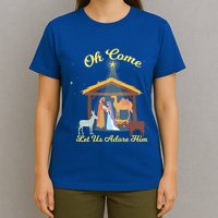 Let Us Adore Him Christmas Advent Nativity Scene North Gift T-Shirt