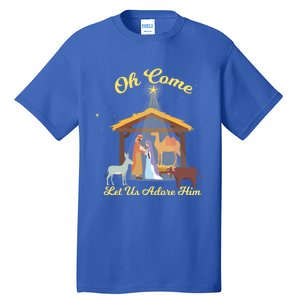 Let Us Adore Him Christmas Advent Nativity Scene North Gift Tall T-Shirt