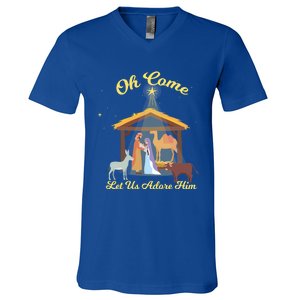 Let Us Adore Him Christmas Advent Nativity Scene North Gift V-Neck T-Shirt