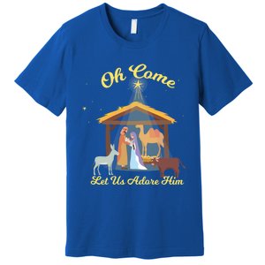 Let Us Adore Him Christmas Advent Nativity Scene North Gift Premium T-Shirt