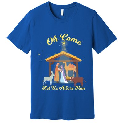 Let Us Adore Him Christmas Advent Nativity Scene North Gift Premium T-Shirt