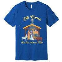 Let Us Adore Him Christmas Advent Nativity Scene North Gift Premium T-Shirt