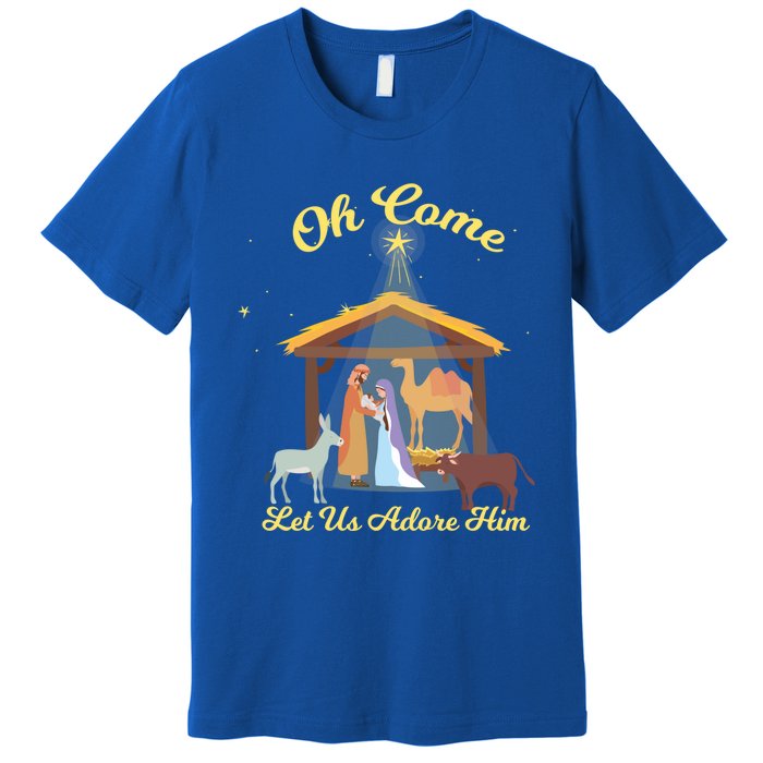 Let Us Adore Him Christmas Advent Nativity Scene North Gift Premium T-Shirt