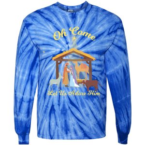 Let Us Adore Him Christmas Advent Nativity Scene North Gift Tie-Dye Long Sleeve Shirt