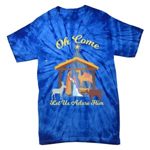 Let Us Adore Him Christmas Advent Nativity Scene North Gift Tie-Dye T-Shirt