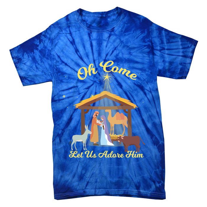 Let Us Adore Him Christmas Advent Nativity Scene North Gift Tie-Dye T-Shirt