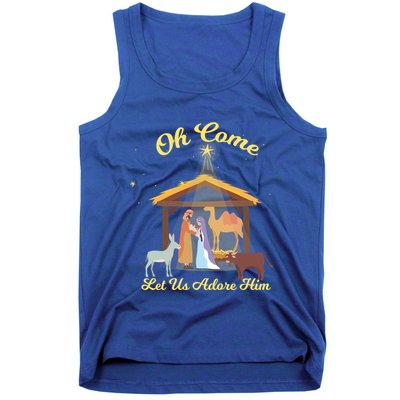 Let Us Adore Him Christmas Advent Nativity Scene North Gift Tank Top