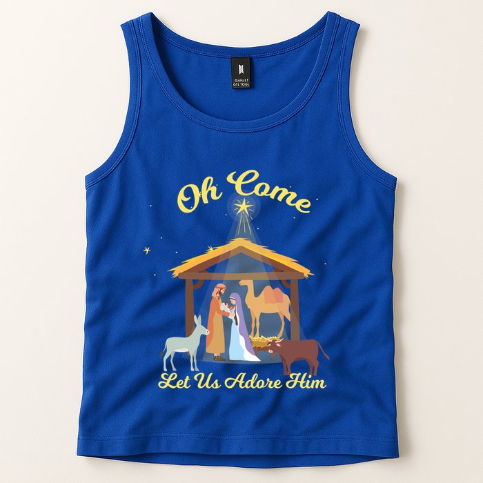 Let Us Adore Him Christmas Advent Nativity Scene North Gift Tank Top