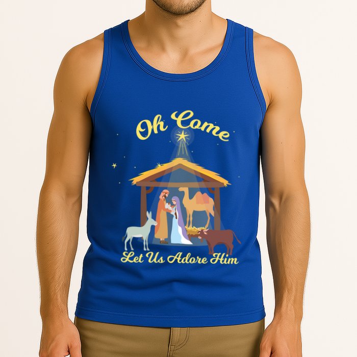 Let Us Adore Him Christmas Advent Nativity Scene North Gift Tank Top