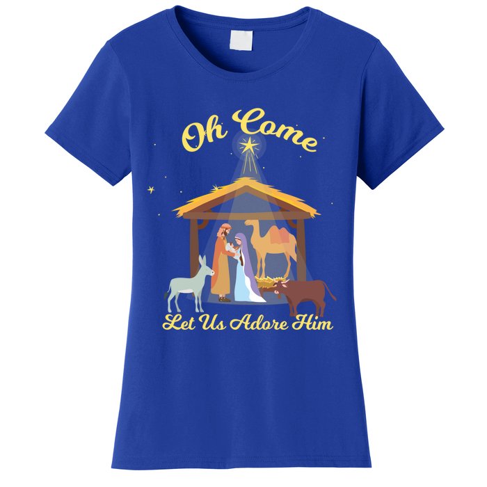 Let Us Adore Him Christmas Advent Nativity Scene North Gift Women's T-Shirt