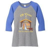 Let Us Adore Him Christmas Advent Nativity Scene North Gift Women's Tri-Blend 3/4-Sleeve Raglan Shirt