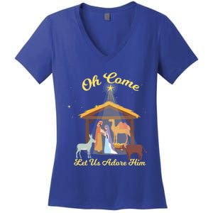 Let Us Adore Him Christmas Advent Nativity Scene North Gift Women's V-Neck T-Shirt