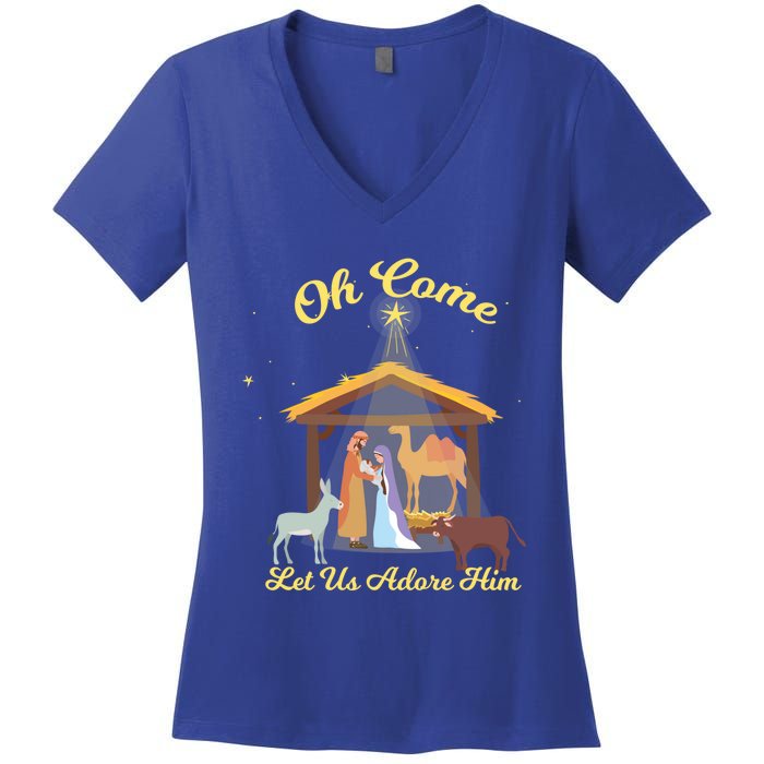 Let Us Adore Him Christmas Advent Nativity Scene North Gift Women's V-Neck T-Shirt