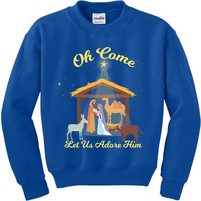 Let Us Adore Him Christmas Advent Nativity Scene North Gift Kids Sweatshirt