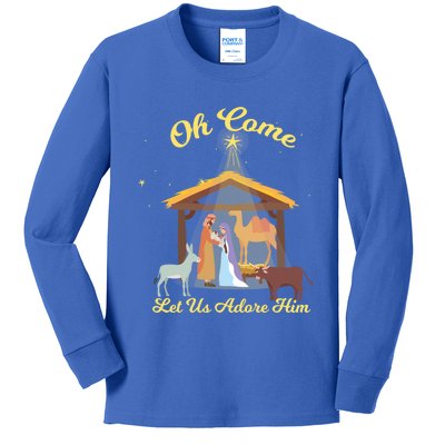 Let Us Adore Him Christmas Advent Nativity Scene North Gift Kids Long Sleeve Shirt